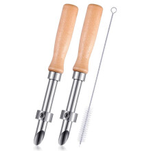 2 Pack Straw Puncher for Plastic Lids Lemonade Cup Stainless Steel Straw Hole Puncher with Wooden Handle Punching Tools