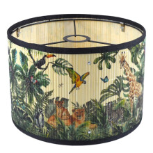 Abat-Jour Décoratif en Forme de Tambour, Motif Plante et Oiseau Vert Vif, Idéal pour Lampadaire ou Lampe de Table dans une Chambre à Coucher A