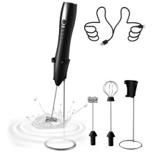 Frother Wand Rechargeable,Electric Frother Wand Handheld Coffee Foam Maker,Stainless Steel Stand