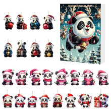 Christmas Advent Calendar with Santa Hats Christmas Tree Decorations Acrylic Xmas Tree Panda Pendant for Home Decor D
