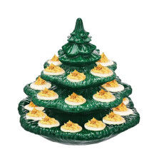 Deviled Egg Christmas Tree, Ceramic Christmas Tree Deviled Egg Platter, Reusable Holiday Deviled Oval Tray with Lid