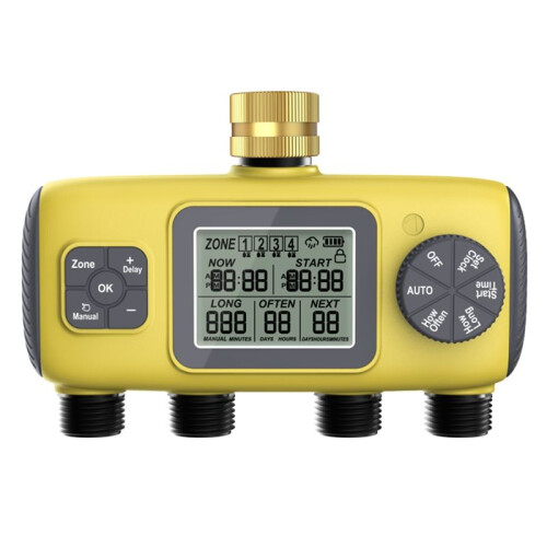 Automatic 4-Way Garden Irrigation Timer Watering Control, Threaded for BSP 3/4inch Four-Way Irrigation Timer