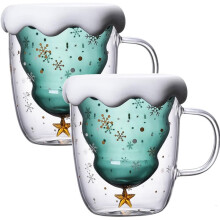 2er-Pack Weihnachtstassen, Doppelwandiges Borosilikatglas-Weihnachtstassen-Set mit Schneeflockendeckel, 300 Ml, Niedliche Tassen für Kaffee