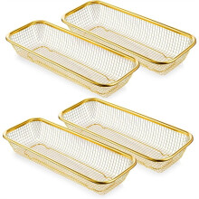 Lot de 4 Paniers de Rangement Empilables en Maille pour Tiroir de Cuisine Dorés, pour Ranger Couteaux, Fourchettes et Cuillères