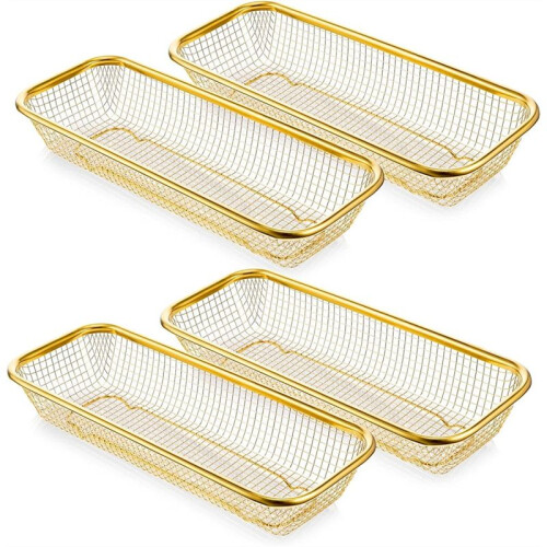 4 Pcs Gold Kitchen Drawer Organizer,Kitchen Drain Basket,Stackable Mesh Storage Baskets,for Holding Knife, Fork,Spoon