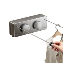 Étendoir à Linge Rétractable Intérieur/Extérieur, Deux Cordes en Acier Inoxydable de 4,2 M, Robuste et Anti-Affaissement