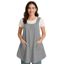 Apron with Pocket Cotton Linen, Japanese Back Apron for Gardening Painting Grey