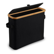 Suporte de Papel Higiênico de Bambu com Tampa de Bambu para Banheiro, Armário, Banheiro, Preto