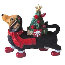 Dachshund Figurines Cute Lighted Sculpture Dog Christmas Decor Small Figurines for Desk Table Shelf Home Bedroom Room