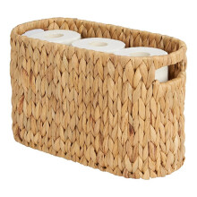 Toilet Paper Storage Basket, Water Hyacinth Wicker Storage Holder for 6 Rolls Toilet Paper with Built-in Handles