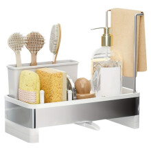 Porte-Éponge en Acier Inoxydable avec Égouttoir - Boîte de Rangement Multifonctionnelle pour Cuisine et Salle de Bain, pour Produits de Nettoyage,
