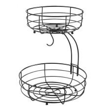 Fruit Basket, 2-Tier Fruit Bowl with Banana Hanger, Metal Luxurious Fruit Basket-Vegetable Holder, Home Decor