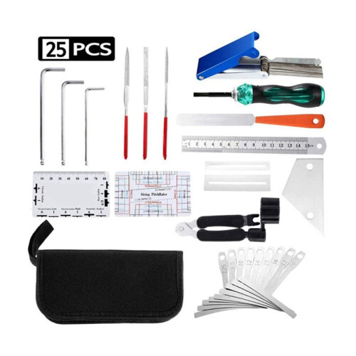Guitar Repair Tool Kit, String Changing Tool, Wrench, Grinding File, Measuring Ruler, Stringer, Leveling Ruler, 25 in 1 2