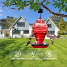 Glass Feeder, Red Feeders for Outdoors Hanging, 29 Ounces, Cute Spiral Shape Bottle