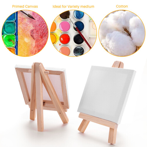 24 Conjunto Artistas  Cavalete de 5 Polegadas + 3 Polegadas X3 Polegadas  Conjunto de Tela Pintura Artesanato DIY Desenho Pequeno Cavalete 1