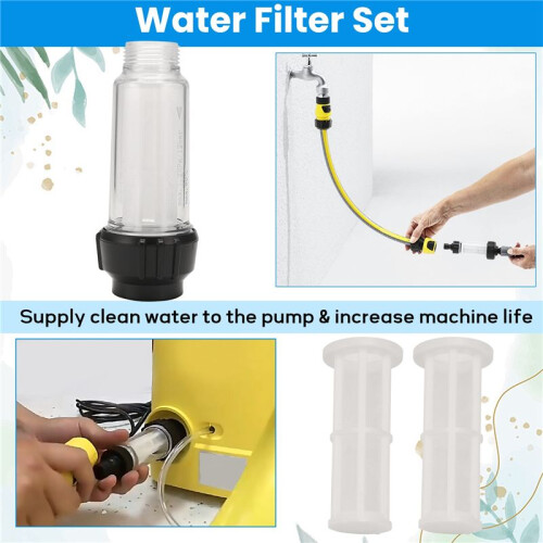 Water Filter Garden Hose, 3/4 Inch Water Pre-Filter Water Filter Set with 5 Filter Inserts + 2 Quick Adapters 2