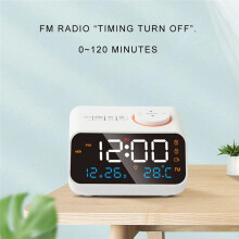 FM Radio LED Alarm Clock for Bedside Wake . Digital Table Calendar with Temperature Thermometer Humidity Hygrometer(B)