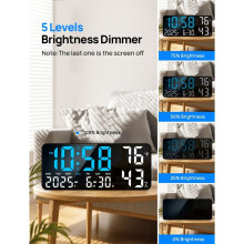 13.8in Large Digital WallClock with Remote Control,Dual Alarm with LED Screen Dispaly,Night Light,Humidity,Date,Week