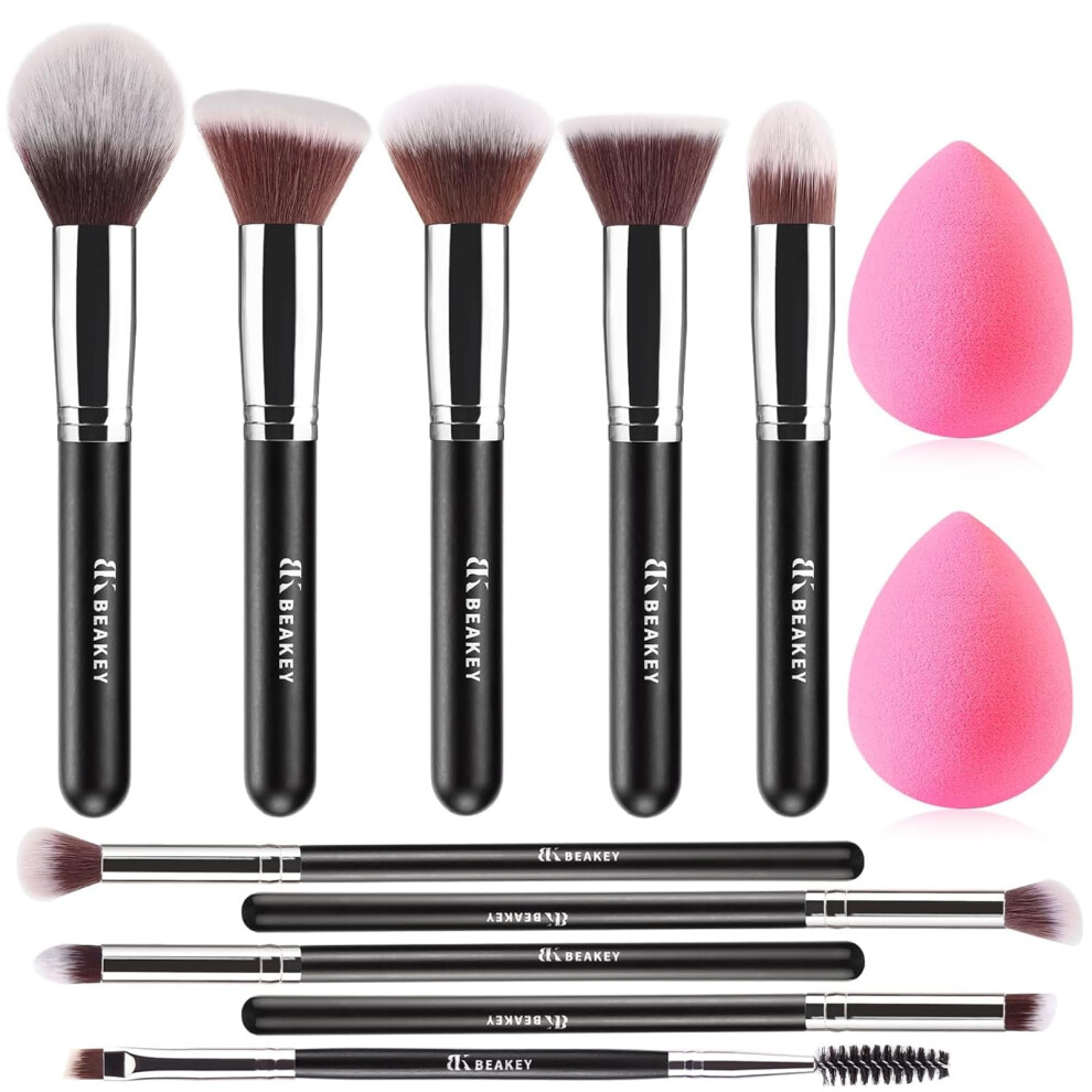 Beakey Diversity Makeup Brushes 12 Pcs Makeup Kit, Premium Synthetic Kabuki Foundation Face Powder Concealer Eyeshadow Blush Set, With 2 Pcs Blender