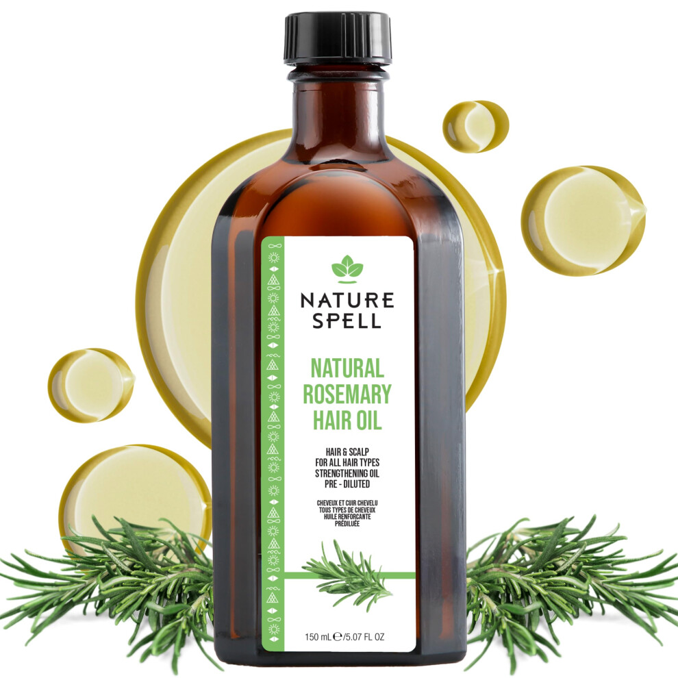 Nature Spell Rosemary Oil For Hair Growth, Pre-Diluted Scalp Oil, Stimulates Growth, Strengthens Dry And Damaged Strands, Nourishes Split Ends, Colour