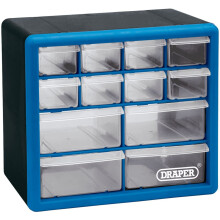 12 Drawer Organiser Storage Unit Plastic | Workshop Home Office Cabinet Cupboard | Wall Mountable | 12014, 12 Part