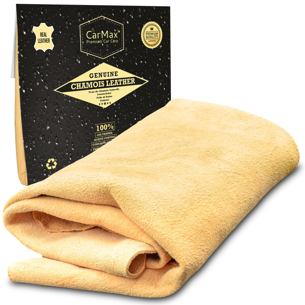 Carmax? English Premium Grade Natural Chamois Leather - Large - Perfect For Drying Off The Whole Car, Glass, Mirrors, Inside And Out, Super Soft And 5051226232060