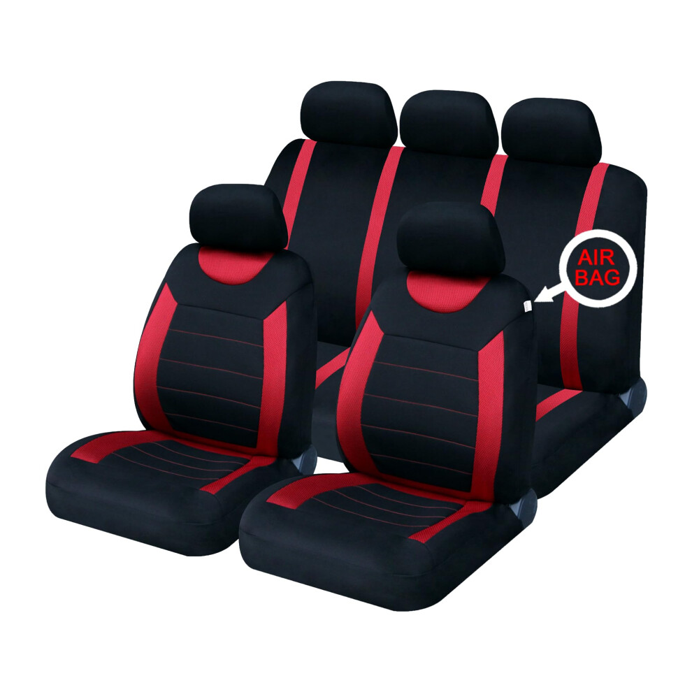Sakura Car Seat And Headrest Covers Carnaby Ss5293 - Full Set Universal Size Elasticated Hems Side Airbag Compatible Washable Easy Fit Red 5051226141379