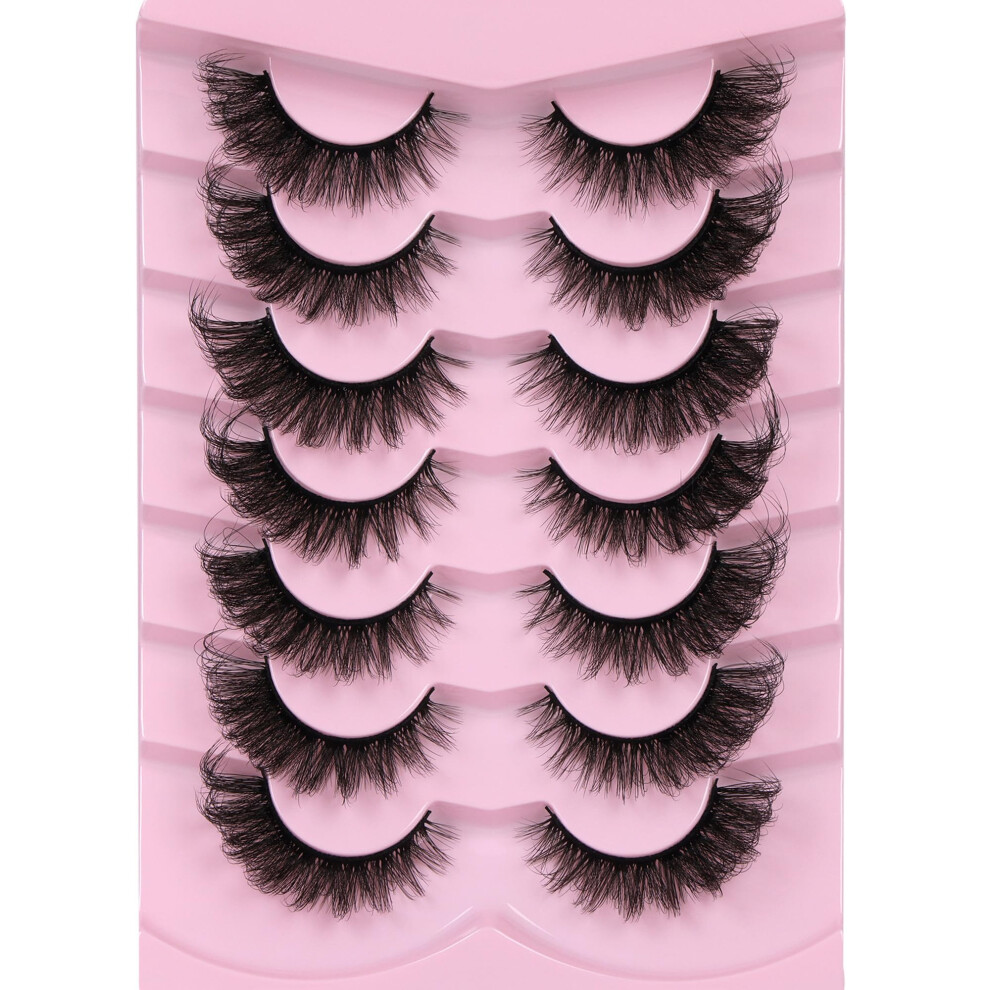 Ruairie False Eyelashes Cat Eye Lashes Fluffy Wispy Natural Eyelashes 20Mm False Lashes Pack 8D Dramatic Volume Faux Mink Lash Strips 7 Pairs