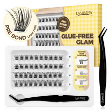 LASHVIEW Self Adhesive Lash Clusters Eyelashes,Press-on Lashes 10-16mm Individual Lash Extension Kit with Lash Tweezers,No Glue Needed Natural Self