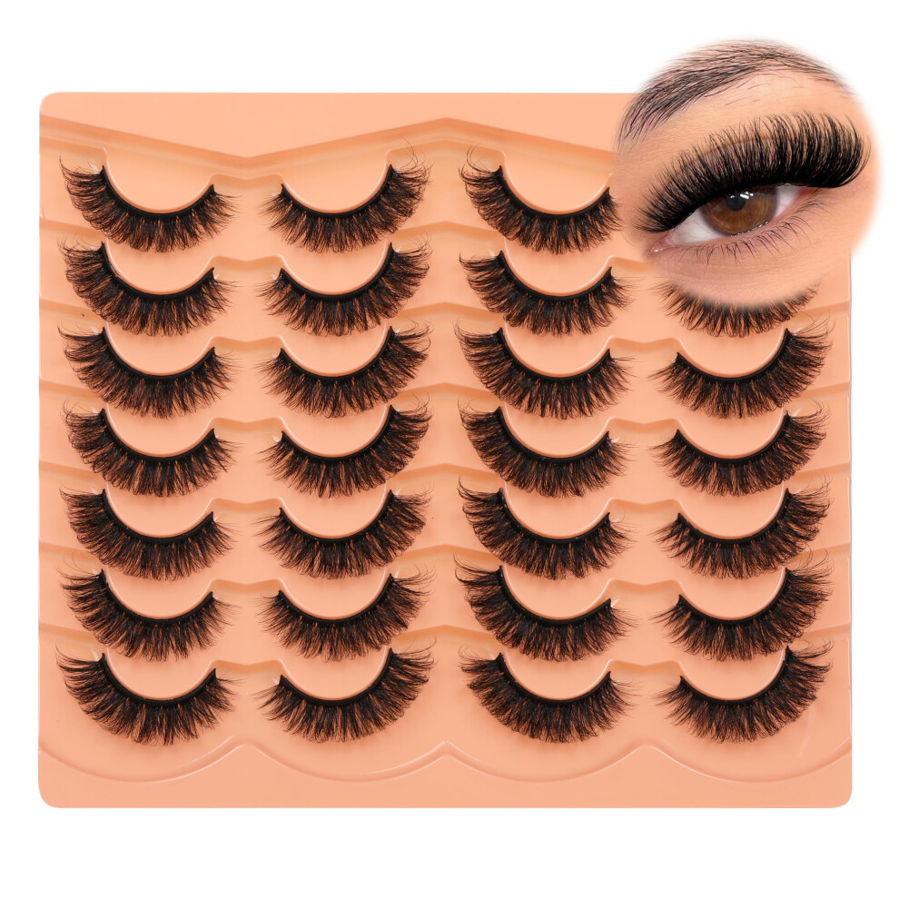 Jimire 14 Pairs Cat Eye Russian Strip Lashes Natural Look Like Eyelash Extensions D Curl Fluffy False Eyelashes Wispy 15Mm Volume Faux Mink Lashes