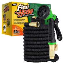 Extendable Garden Hose Pipe - 8 Function Spray Gun - Extra Strength & Solid Brass Fittings - The Ultimate No-Kink Flexible Water Hose (Black, 15