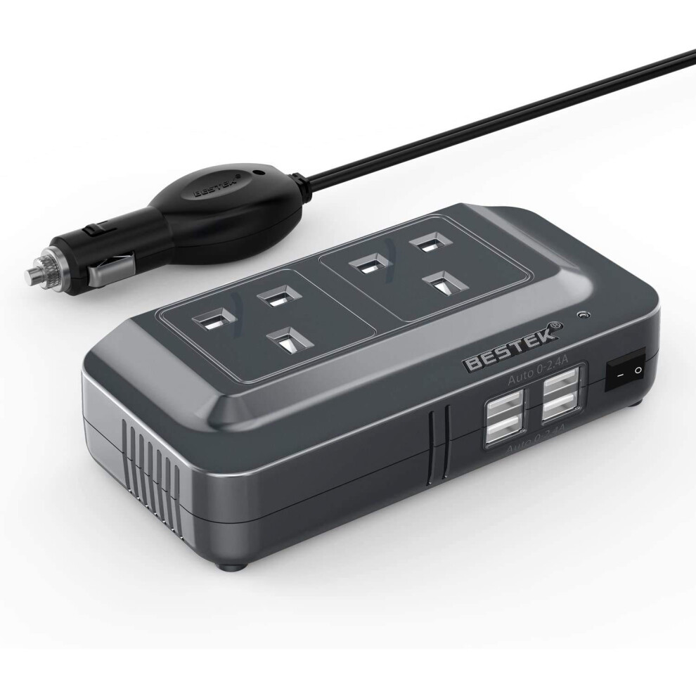 Bestek Power Inverter 12V To 240V, 200W Car Voltage Converter Transformer With 3-Pin Sockets & 4-Usb Ports For Charging Phones, Laptop, Tablets, Gps 8000003759969