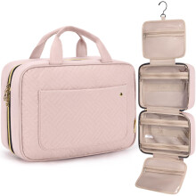 BAGSMART Hanging Toiletry Bag Travel Large Capacity Wash Bag Womens Makeup Cosmetic Bag, Travel Accessories for Full Sized Container (Medium-Pink)