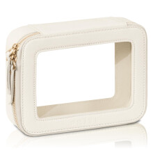 Prite Clear Makeup Bag with Gift Box Waterproof Cosmetic Case Travel Toiletry Bag Car Essentials with Double Zippers (Beige)