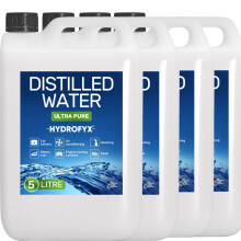 HYDROFYX 20L (4 x 5L) Distilled Water ? 0ppm Ultra-Pure, Lab Certified ? Made in UK ? Ideal for CPAP, Automotive, Cleaning, Steam Irons & More