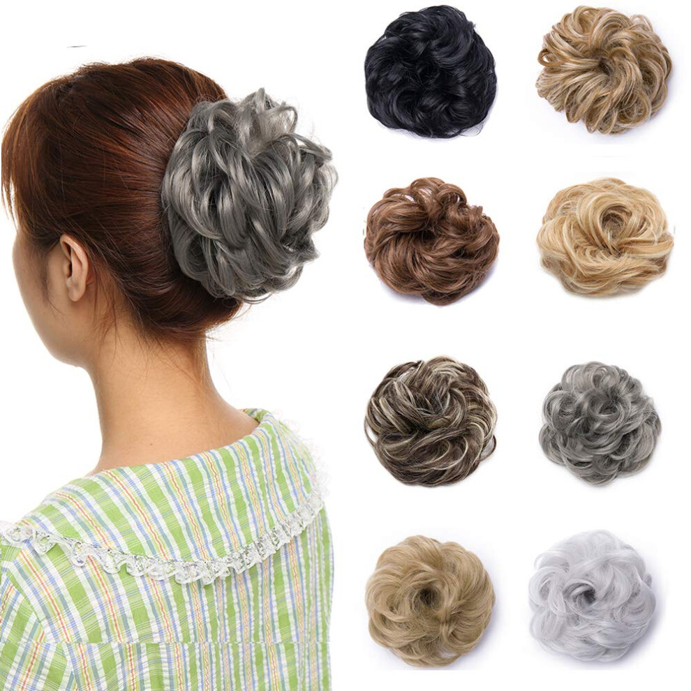 Silk-Co Updo Hairpiece Scrunchy Scrunchie Hair Bun 35G Ribbon Ponytail Extensions Wavy Curly Messy Donut Chignons Hair Piece Dark Grey