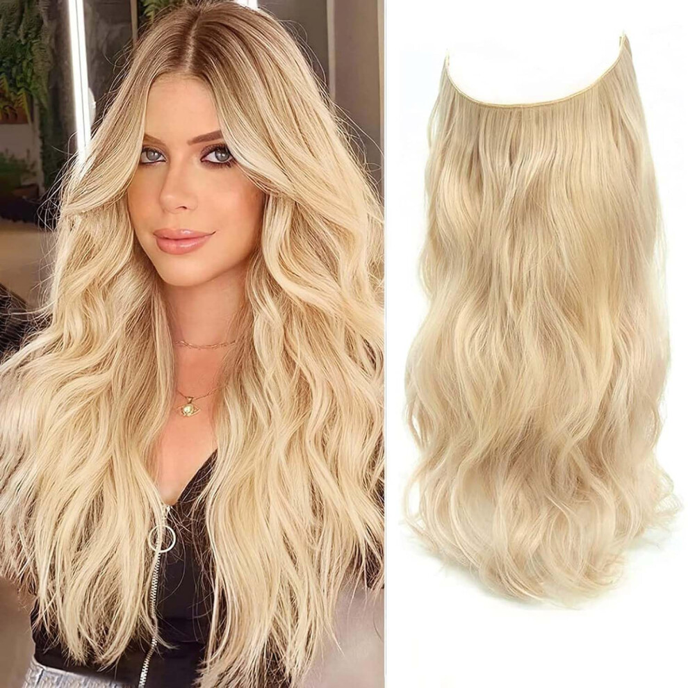 Nexyshe Unisex Secret 20 Inch Bleach Blonde Hair Extensions - Invisible Wire, Synthetic, Natural Wavy