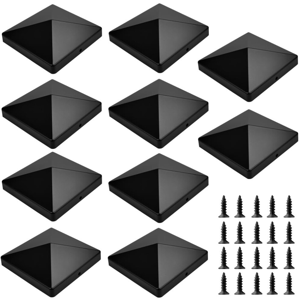 Tancuder 10 Pcs Fence Post Cap Black Deck Post Caps Neat Toppers For Fence Posts, Plastic Fence Post Top Cap With 20 M35*10Mm Screws Fits 4X4 Square 8000003756562