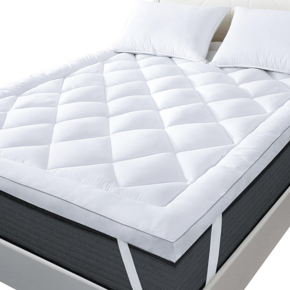 Linens World Mattress Topper Double Bed 10Cm Thick, Quilted Super Soft Microfiber Topper, 1200Gsm Anti-Allergy Fiber Fill, Washable With Strong