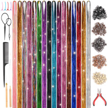 Glitter Hair Tinsel Kit with Tools - 3200 Sparkling Strands, 16 Colours, 47 Inch Length, Heat Resistant Fairy Hair Accessories for Women & Girls