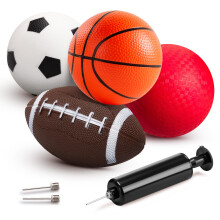 INPODAK 4 Balls for Toddlers 1-3, 5 Inches PVC Football, Mini Basketball, Small Playground Ball, Rugby Ball for Kids, Garden Game Dodgeball Set for 1