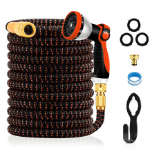 Expandable Hose Pipe 100FT, Upgraded 3-Layer Latex No-Kink Flexible Garden Hose, 3/4"&1/2" Metal Connectors, 10 Function Spray Nozzle, Water Hose for
