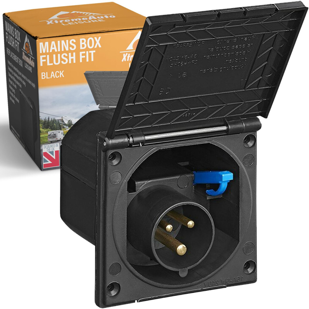 Xtremeauto 240V Mains Flush Fit Socket Box - Caravan 16 Amp Socket, Mains 16Amp Campervan Inlet Hookup Cable Socket Plug, Flush To Fit Most Caravans & 8000003760415