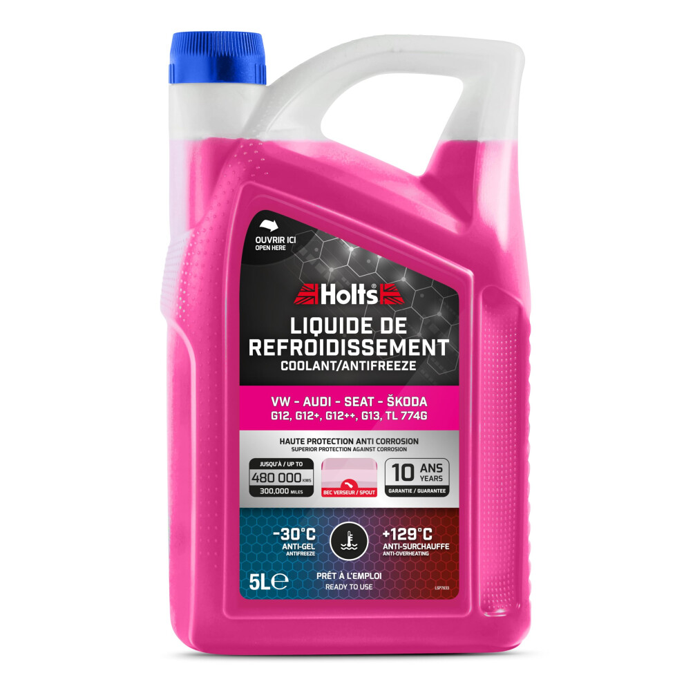 Holts HAFR0006B Antifreeze Coolant for Car VW-Audi-Seat-Skoda G12, G12+, G12++, G13, G12 EVO 10-year 300k mile long life protection to -30?C, Pink, 5