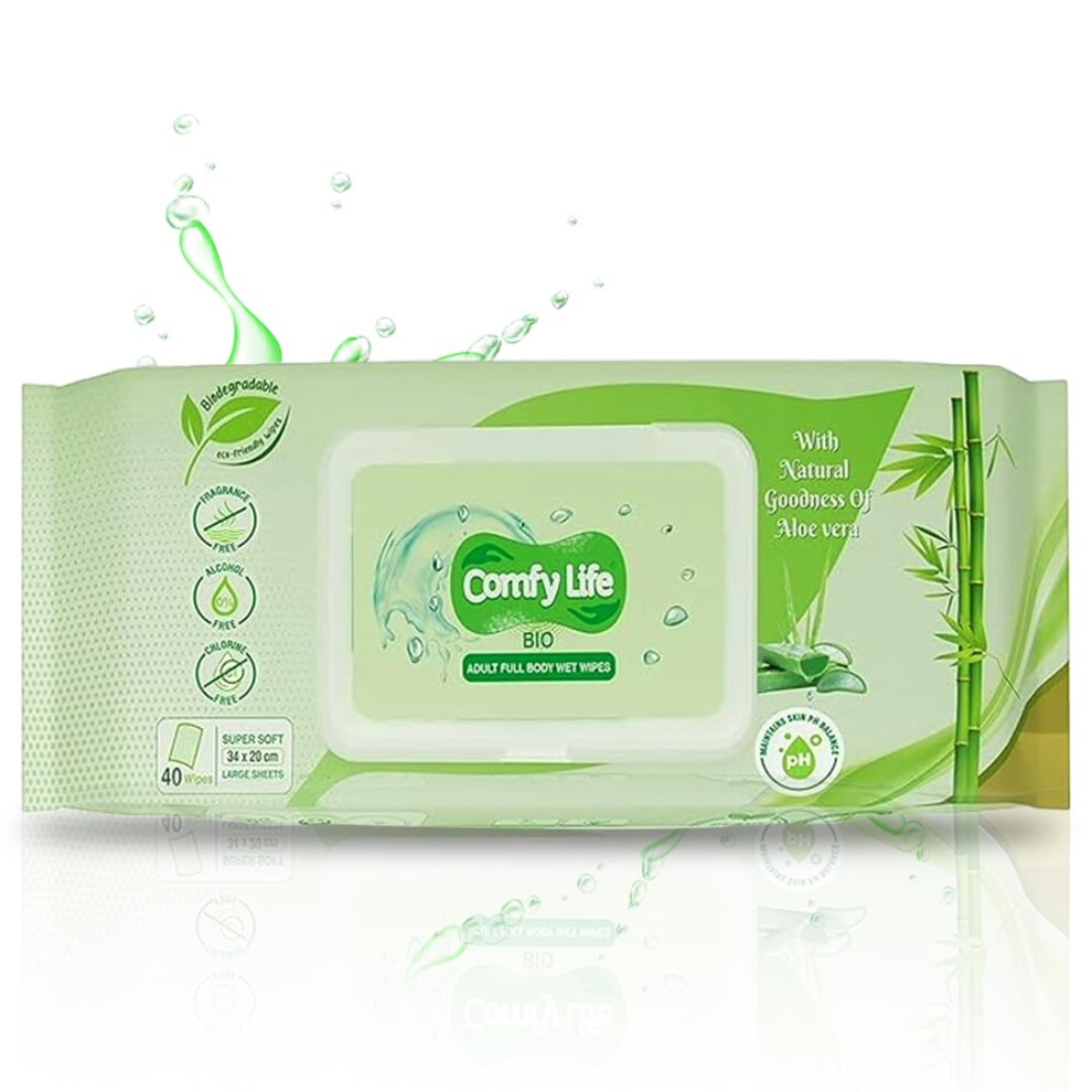 Comfy Life Biodegradable Adult Full Body Wet Wipes Large Luxury Eco-Friendly Fresh-Feel Rinse-Free Fragrance-Free Bed Bath Intimate-Care Soft Sheets
