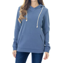 Smallshow Nursing Hoodies Fleece Maternity Sweatshirt for Breastfeeding Grey Blue XL