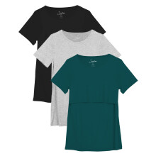 Sosolism Soft Women's Maternity Nursing Tops for Breastfeeding Shirt 3-Pack,Green/Light Grey/Black,L