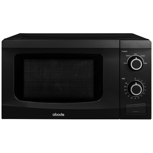 Abode 20L Manual Microwave Black 700W with 5 Power Levels & Timer, Button & Dial Control, Defrost Function, AMM2001B (Black, Manual)