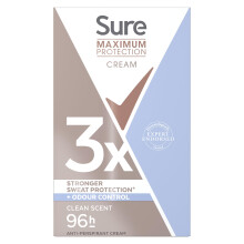 Sure Women Maximum Protection Clean Scent Antiperspirant Deodorant Cream Stick with 3x stronger* sweat protection for 96 hour sweat and odour