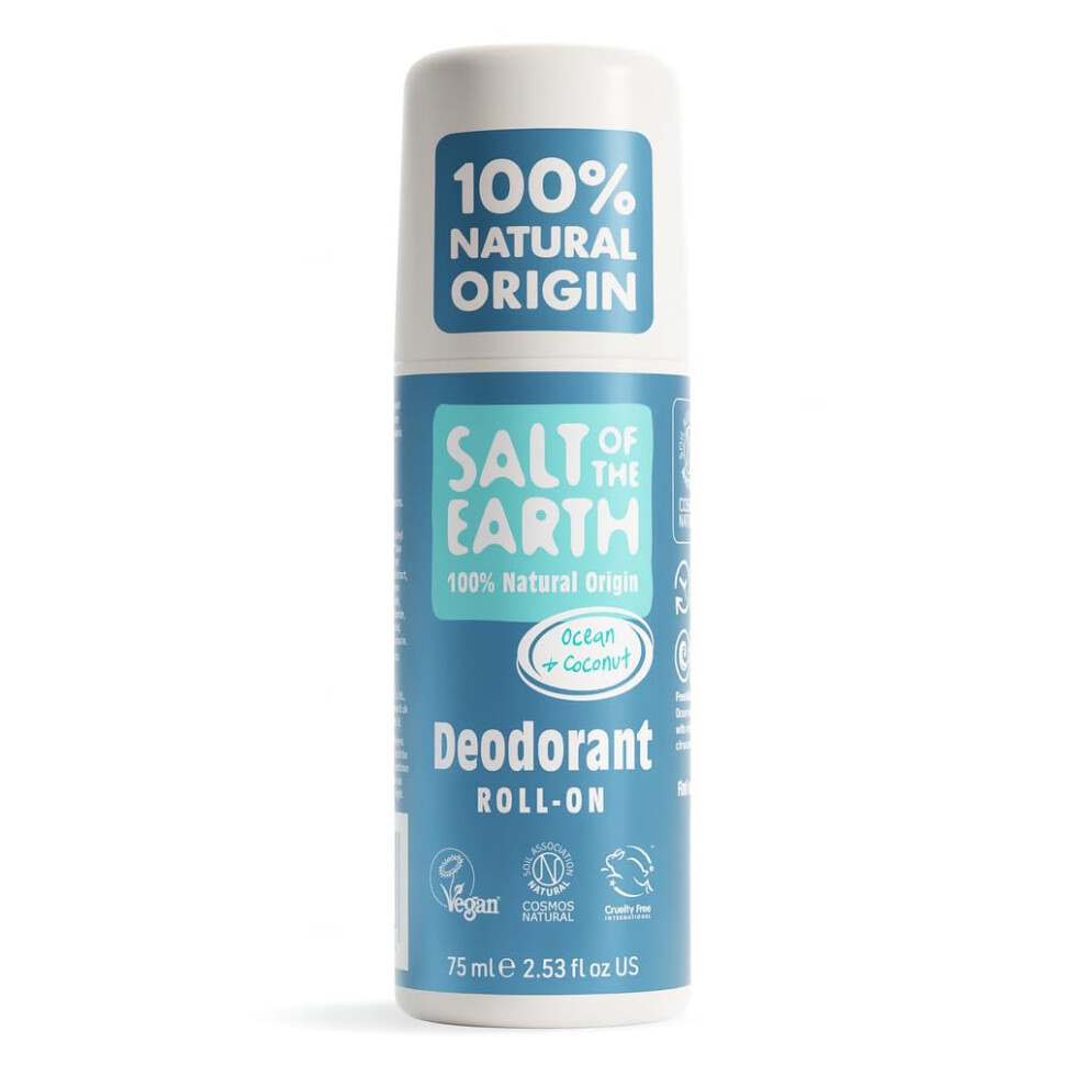 Salt Of The Earth - Natural Deodorant Roll On - Ocean & Coconut - Vegan Formula With Effective Long-Lasting Protection, Made In The Uk - Suitable For